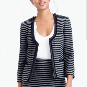J. Crew Striped Tweed Scoopneck Jacket - 00
